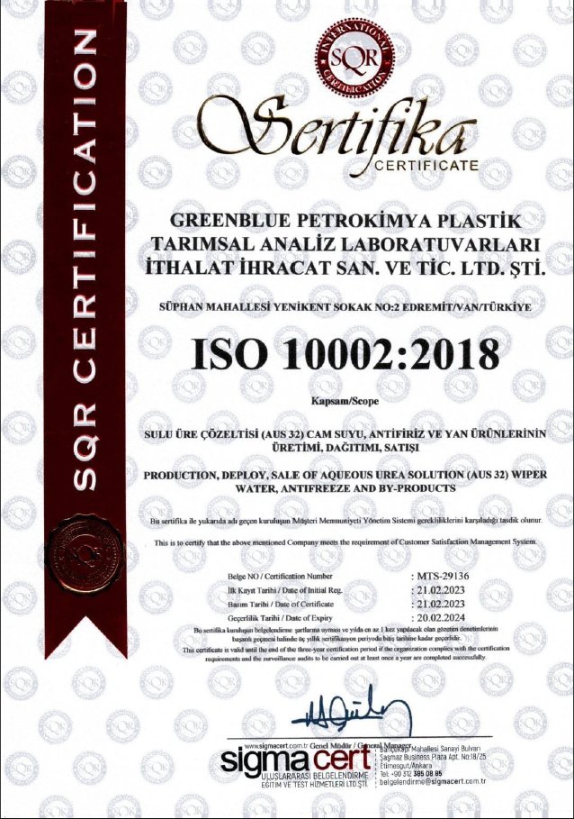 GREENBLUE - ISO 10002 - Müşteri Memnuniyeti Yönetim Sistemi