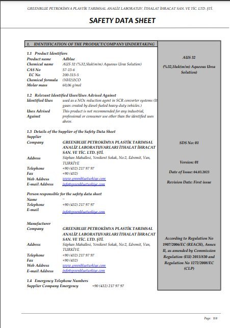 MSDS – English – AUS 32 (32.5% Aqueous Urea Solution)